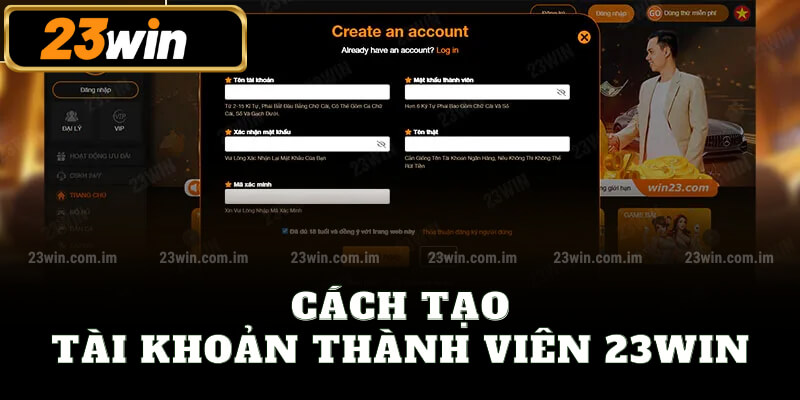 Cách tạo tài khoản thành viên 23win